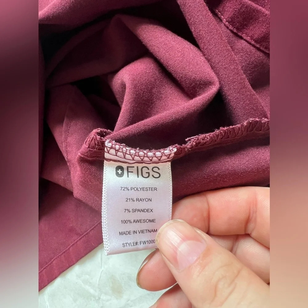 FIGS Catarina 1 Pocket Scrub Top Size XS Stretch Burgundy Women's Short Sleeve - Picture 8 of 8